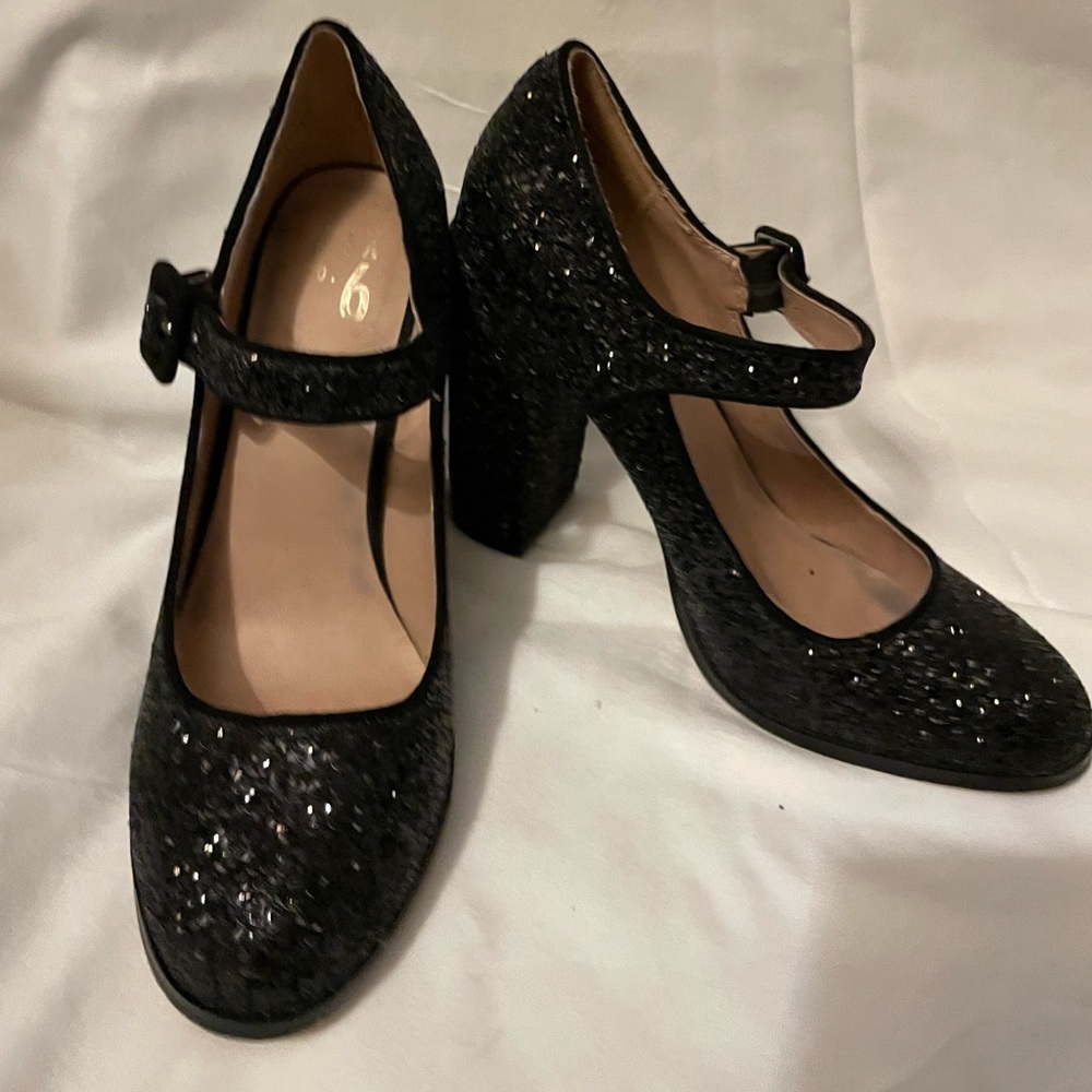 Black glitter Mary jane chunky heels